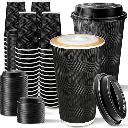 Miniatura 8 de Paquete de 100 Tazas de Café Desechables de 8 oz con Tapas, Tazas de Café Aisladas Gruesas Para Llevar para Bebidas Calientes/Frías, Tazas de Pared