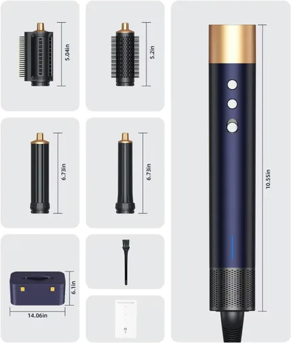Miniatura 3 de Cepillo de secado de pelo profesional 8 en 1 con rizadores de envoltura automática, estilo de aire caliente sin daños por calor, con funda