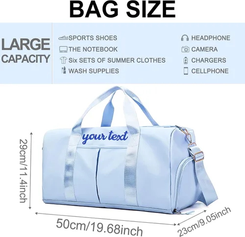 Miniatura 3 de Bolsa de lona personalizada rosa personalizada gimnasio viaje bolsa deportiva nombre bordado seco húmedo bolsas separadas regalo de dama de honor