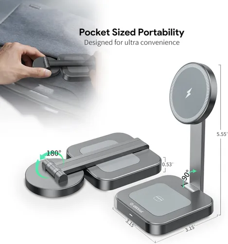 Miniatura 6 de Estación de carga inalámbrica magnética 2 en 1, soporte de cargador plegable para iPhone 17/16/15/14, almohadilla de carga AirPods, cargador