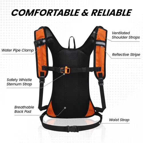 Miniatura 5 de Nepest Hydration Pack Backpack for Women & Men, Lightweight Water Backpack with 2L Water Bladder for Hiking Cycling Running Biking Naranja