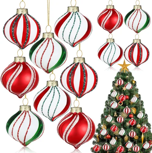 Miniatura 9 de Hungdao Juego de 12 adornos navideños de menta, bolas de bastón de caramelo de Navidad, adornos de bastón de caramelo de Navidad, bolas de Navidad