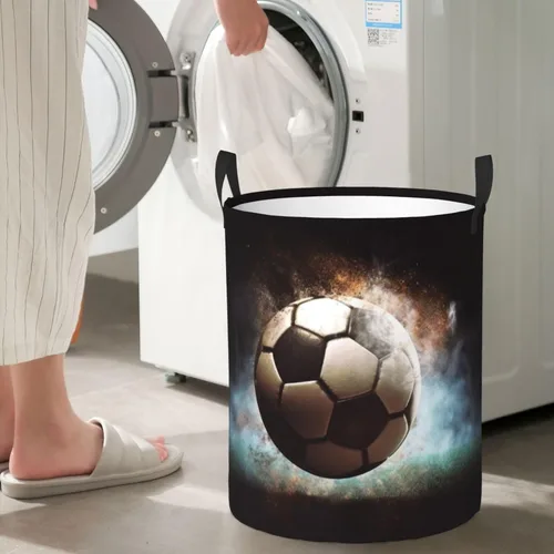 Miniatura 7 de Sport Soccer print Circular Hamper Waterproof Storage Bin Organizer Basket Laundry Hamper With Handles For Clothes Toys Small