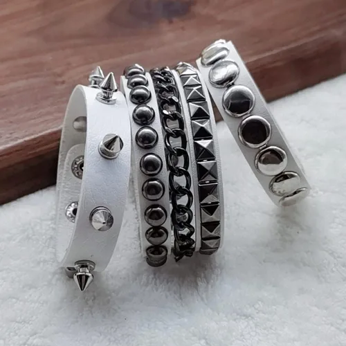 Miniatura 3 de TURTLEDOVE Pulsera de cuero punk – Pulsera de cuero gótica con tachuelas de metal – Accesorios punk rock de los años 80 para hombres y mujeres