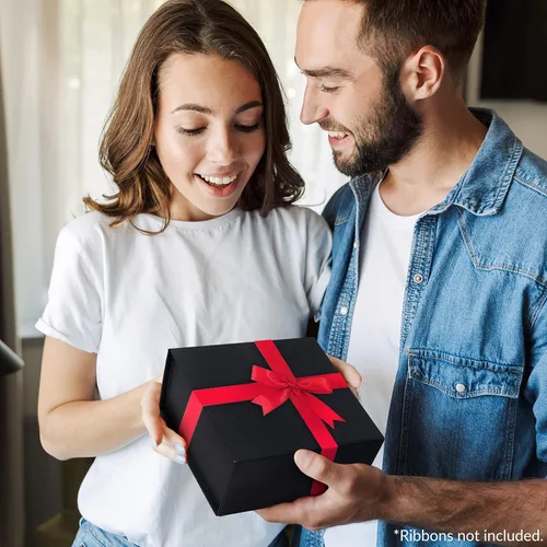Miniatura 3 de Prime Line Packaging Cajas de regalo de Navidad con tapas, cajas de regalo navideñas para regalos, caja de regalo negra mediana, plegable para Negro