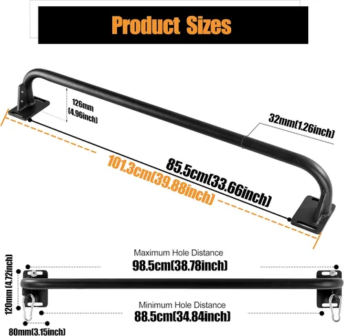 Miniatura 2 de Heavy Duty Wall Mounted Pull Up Bar with 8mm Thick Steel Plates & Heavy-Duty Carabiner, Strength Training Bar for Home Gym, Garage and Indoor