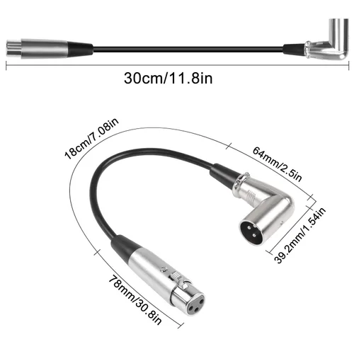 Miniatura 6 de QIANRENON Cable corto de micrófono XLR de 90 ángulos – Cable de extensión de audio equilibrado macho a hembra de 3 pines XLR de ángulo recto