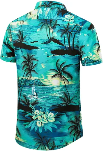 Miniatura 3 de EUOW - Camisa hawaiana estampada de manga corta para hombre, con botones, de verano, para playa