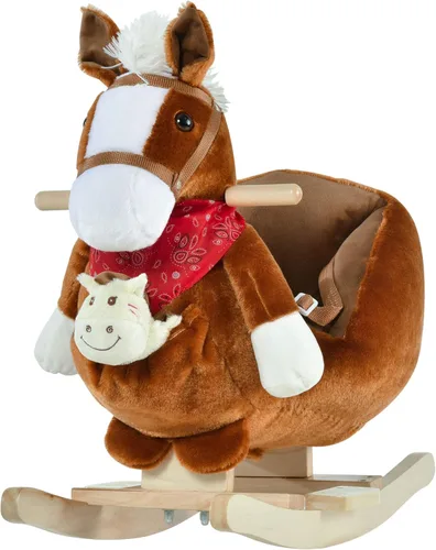 Qaba Juguete de caballo mecedora para niños, balancín con canción de cuna, títeres de mano y tela de felpa suave para niños de 18 a 36 meses, color