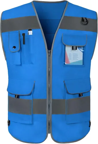 Miniatura 15 de TCCFCCT Hi Vis Chaleco de seguridad reflectante de alta visibilidad con 9 bolsillos para hombres y mujeres, chaleco de construcción con tiras