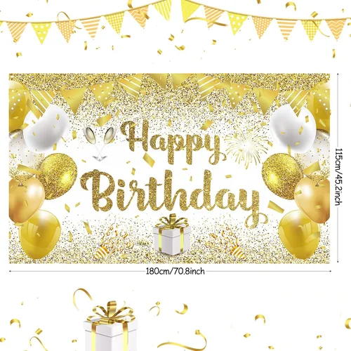 Miniatura 4 de Decoraciones de fiesta de feliz cumpleaños dorado y blanco, pancarta grande para mujeres, hombres y niñas, 70.8 x 43.3 pulgadas