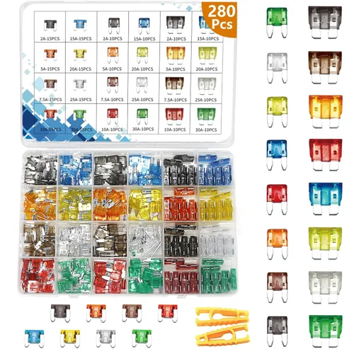 Kit surtido de 282 fusibles para automóviles, fusibles tipo cuchilla para automoción, fusibles estándar, mini y mini de perfil bajo