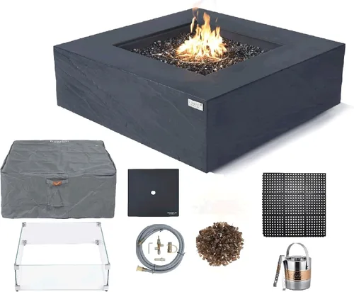 Miniatura 119 de Elementi+ Mesa de Fuego de Gas Colorado de Hormigón Fundido de 56" Rectangular, Hoguera al Aire Libre con Ignición Electrónica Incluye Cubierta