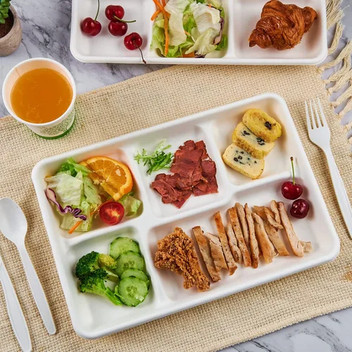 Miniatura 6 de ECOLipak Platos de 5 compartimentos 100% compostables, paquete de 100 platos de papel desechables con compartimentos, platos biodegradables de caña