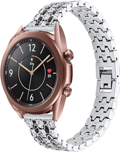 Miniatura 6 de BabyValley banda de metal compatible con Samsung Galaxy Watch 3 41/45MM pulsera de acero inoxidable pulsera joya correa de repuesto de cristal Negro