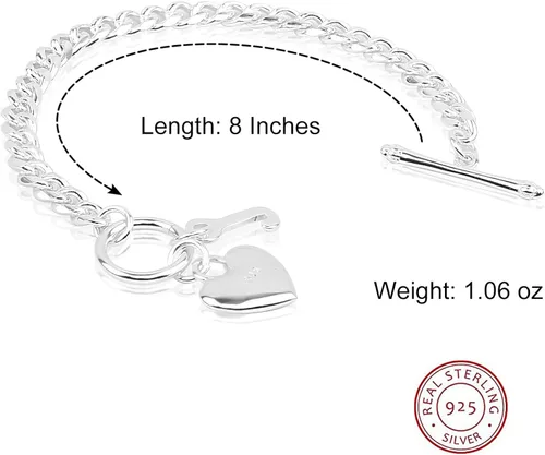 Miniatura 2 de IVYRISE Pulsera con dije de corazón de amor para mujeres, adolescentes y niñas, chapada en plata de ley 925, pulseras de cadena de eslabones