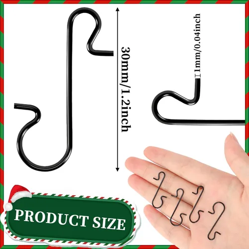 Miniatura 2 de 240 piezas de ganchos de adorno de Navidad, ganchos de alambre de metal negro en forma de S con caja de almacenamiento para colgar decoración