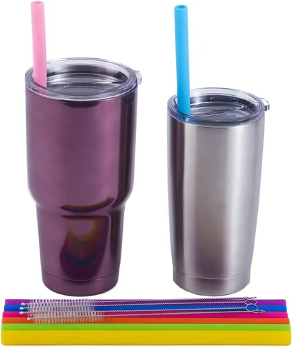 Miniatura 5 de Mcool Pajitas de silicona, 8 popotes rectos para batidos de 30 y 20 onzas, pajitas reutilizables extra largas para Yeti/Rtic/Ozark + 4 cepillos + 1