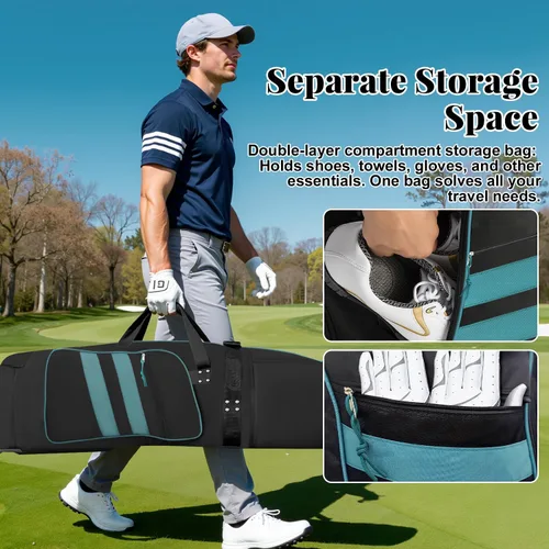 Miniatura 6 de Bolsa de viaje de golf con ruedas, al aire libre resistente 900D poliéster impermeable bolsas de golf de viaje, bolsas de viaje de golf