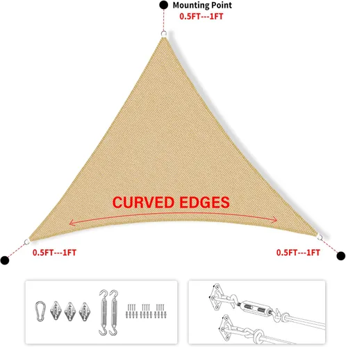Miniatura 3 de Toldo protector solar beige triangular de 12 x 12 x 12 pies, de tela duradera con bloqueo UV, toldo para patio, hacemos pedidos personalizados