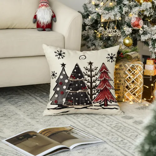 Miniatura 5 de AVOIN colorlife Funda de cojín decorativo de árboles de Navidad a cuadros búfalo rojos y negros acuarela, 16 x 16 pulgadas, funda de cojín