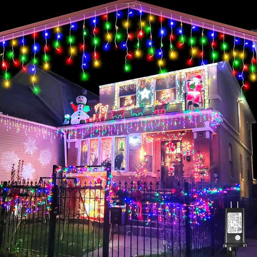 Miniatura 15 de Luces de Navidad de Carámbanos para Exteriores, 33 pies 400 Luces LED de Carámbanos para Exteriores, Luces Centelleantes Enchufables para Interiores