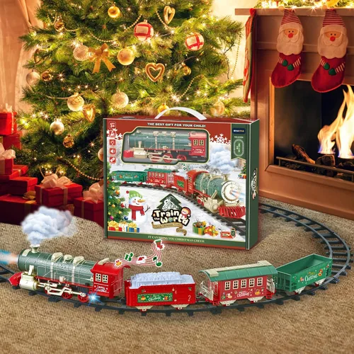 Miniatura 2 de Juego de tren eléctrico para niños de 4 a 8 años con vapor real, luces y sonidos, juego completo de tren de juguete con autos y pistas, fácil