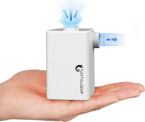 FLEXTAILGEAR Bomba de aire portátil, bomba de colchón de aire eléctrica, bomba de aire para campamento con batería recargable de 3600 mAh, Blanco
