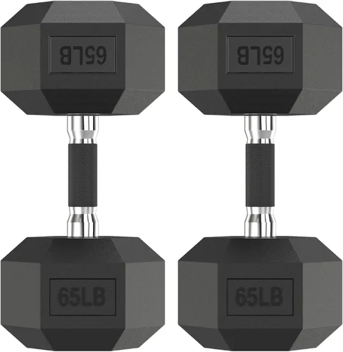 Miniatura 34 de HANDBODE Juego de 2 mancuernas hexagonales de 2.5 a 65 libras con revestimiento de goma, mancuernas para ejercicio y fitness, peso de mano