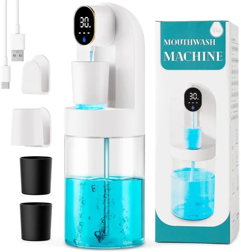 Miniatura 8 de Dispensador automático de enjuague bucal para baño, dispensador inteligente de enjuague bucal de 21.12 onzas sin contacto, juego de accesorios