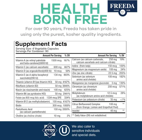 Miniatura 4 de FREEDA Multivitamínico de máxima fuerza – Suplemento diario de alta potencia para adultos activos (hombres y mujeres) – Sin hierro – Compatible