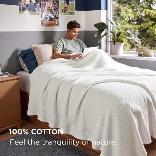 Miniatura 4 de Bedsure Gentlesoft - Manta de 100% algodón tamaño Twin XL para dormitorio universitario - Transpirable y suave, manta Twin de tejido waffle para 01