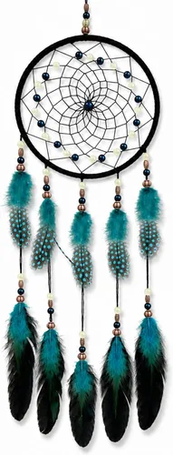 Atrapasueños hecho a mano pluma nativa decoración de la pared del hogar azul Azul y negro