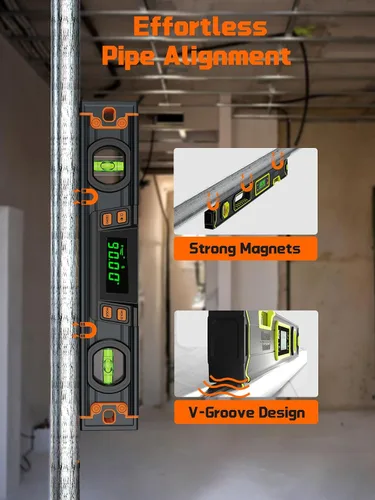 Miniatura 5 de Mecurate Nivel digital de 10 pulgadas, buscador de ángulo electrónico portátil con pantalla retroiluminada, precisión de ± 0.1°, base magnética, 4