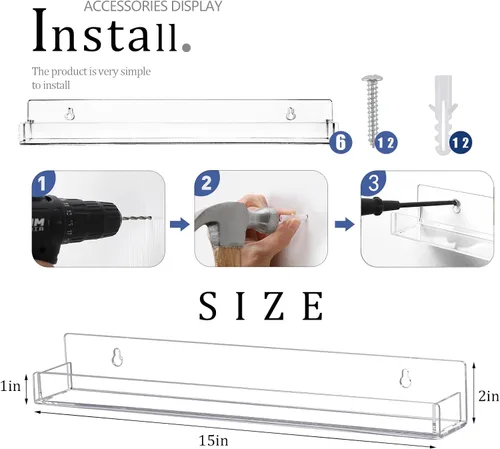 Miniatura 3 de Juego de 6 soportes acrílicos para esmalte de uñas, montado en la pared, organizador de botellas de aceite esencial de lápiz labial, estante