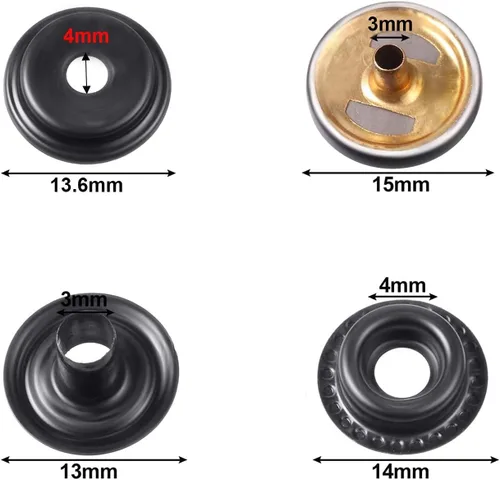 Miniatura 4 de BetterJonny - Juego de 60 cierres de metal a presión, 0.591 in, latón, resistente, botón a presión, para barco marino, bolsa de lona, cuero