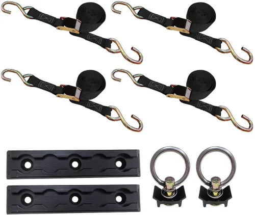 Miniatura 22 de Mega Cargo Control - Hebilla de leva resistente de 1" x 6' con ganchos S recubiertos de negro - WLL 400 lbs. Paquete de 4