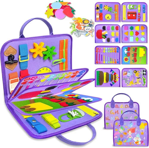 Exorany Tablero Ocupado Juguetes Montessori para Niños Pequeños Niño Niña Regalos de Cumpleaños, Libro Ocupado Juguetes de Aprendizaje Sensorial