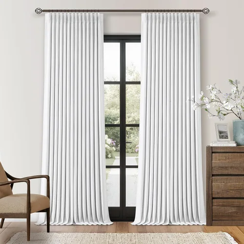 Miniatura 99 de Juego de 2 paneles de cortinas plisadas negras de 80 pulgadas para sala de estar, cortinas plisadas de lino con forro de 80 pulgadas de largo, 100%