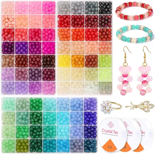 Miniatura 8 de shynek 1400 Piezas Cuentas de Vidrio Redondas de 8mm para Hacer Joyas, 28 Colores Cuentas de Cristal para Pulseras Hacer Joyas y Manualidades DIY