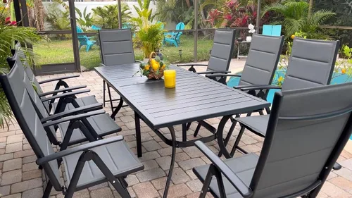 Miniatura 2 de PURPLE LEAF - Mesa de comedor al aire libre de aluminio para 6-8 personas con pies ajustables en altura y superficie acanalada, mesa grande