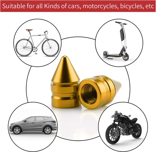 Miniatura 4 de SINGARO Tapones para válvulas de neumáticos de automóvil, 4 piezas de accesorios universales de aleación de aluminio, cubiertas de neumáticos Dorado