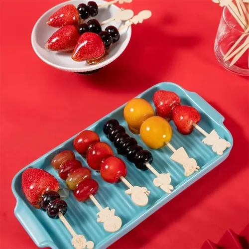 Miniatura 3 de Pinchos de bambú natural de dibujos animados para aperitivos de alimentos de 3.5 4.7 pulgadas, palillos de madera para cóctel, bocadillos de frutas