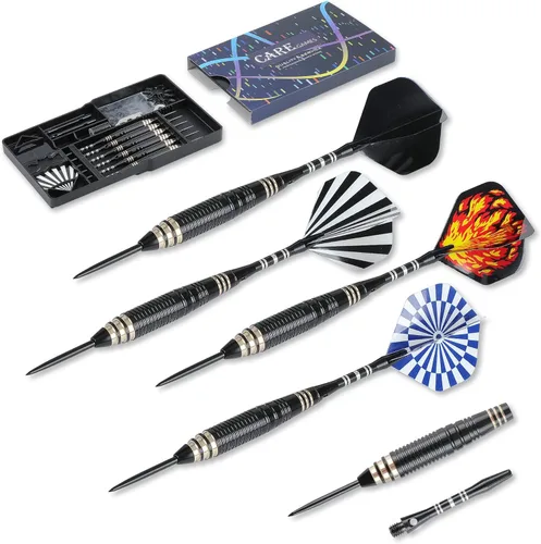 Miniatura 5 de Juego de dardos de punta de acero 0.85 oz con estuche de transporte y accesorios adicionales, negro/azul/verde