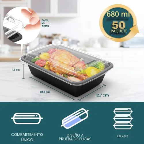 Miniatura 2 de WGCC Recipientes para preparación de comidas, paquete de 50 recipientes de almacenamiento de alimentos extragruesos con tapas, lonchera Bento