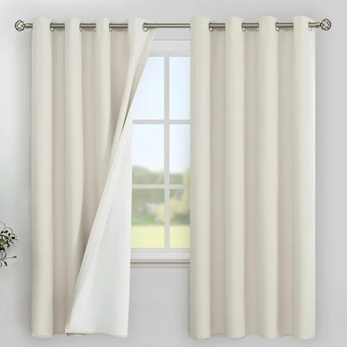 Miniatura 26 de YoungsTex - Cortinas de lino beige 100% opacas para dormitorio de 63 pulgadas de largo, cortinas cortas con aislamiento térmico y ojales