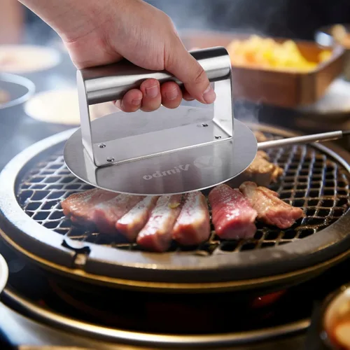 Miniatura 5 de Prensa de hamburguesa aplastada, prensa de acero inoxidable perfectamente crujiente, antiadherente, fácil de limpiar e ideal para cocinar barbacoa