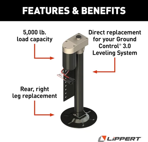 Miniatura 3 de Lippert Ground Control 3.0 Sistema Automático de Nivelación de Quinta Rueda para RV con Gato de Efecto Hall Trasero para Reemplazo de Pata Derecha