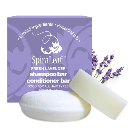 SpiraLeaf Juego de barra de champú y acondicionador, aceites esenciales puros de lavanda fresca, aroma ligero, ingredientes limitados, fórmula