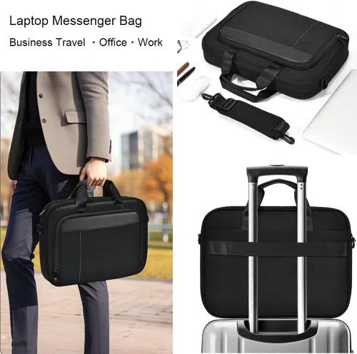 Miniatura 7 de zhongningyifeng Maletín para portátil de negocios de 14-15.6 pulgadas, bolsa de mensajero multifuncional impermeable para viajes y oficina